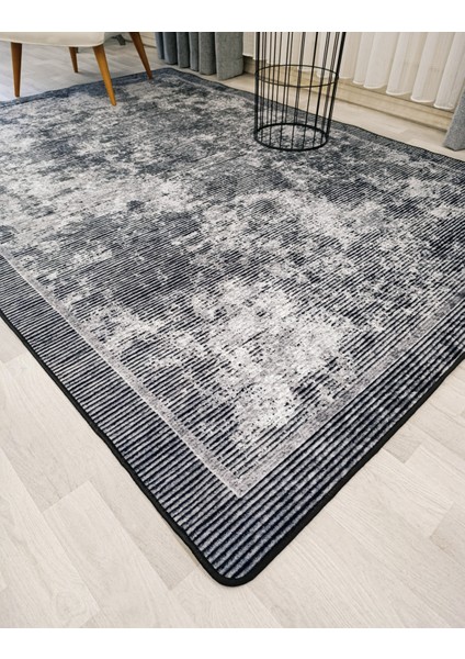 Gri Renk Geometrik Desen Kaymaz Taban Yolluk Halı