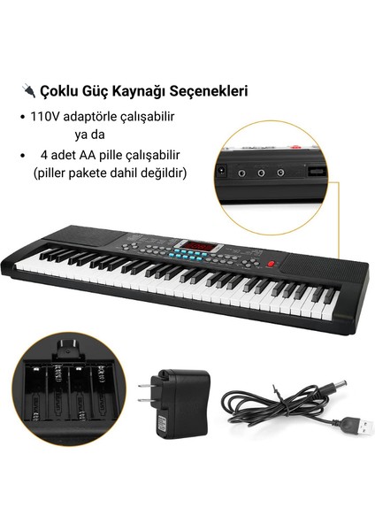 Taşınabilir Elektronik Org Piyano 61 Tuşlu Dijital 100 Ton-Ritim Demolu Eğitim Performans