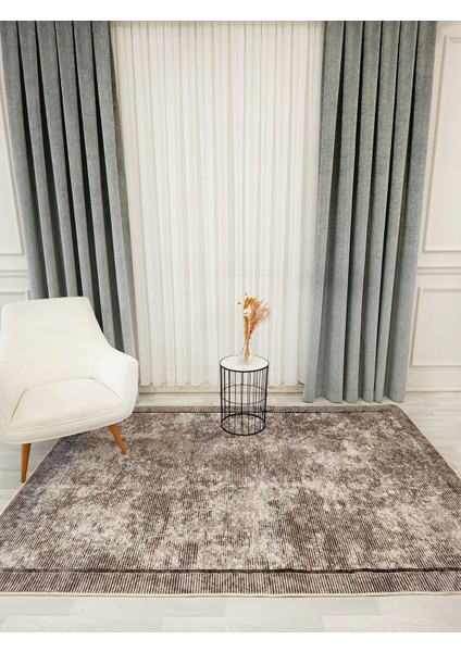 Vizon Kahverengi Geometrik Desen Kaymaz Taban Yolluk Halı modelleri