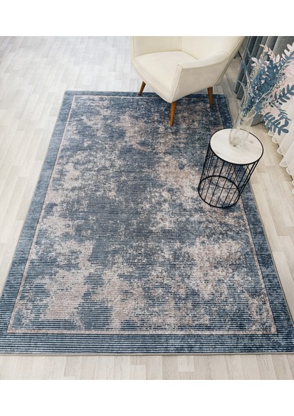 Gri Mavi Renk Geometrik Desen Kaymaz Taban Yolluk Halı fiyatları