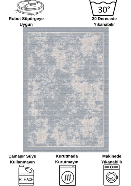 Gri Mavi Renk Geometrik Desen Kaymaz Taban Yolluk Halı indirimleri