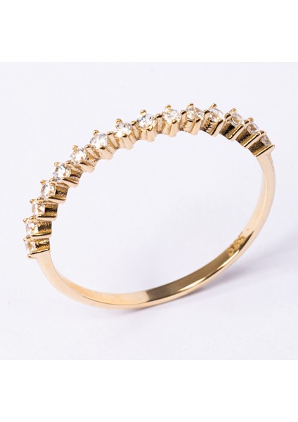 Gümüş Yüzük - Yarım Tur Alyans Zirkon Taşlı 925 Ayar Gümüş Yüzük