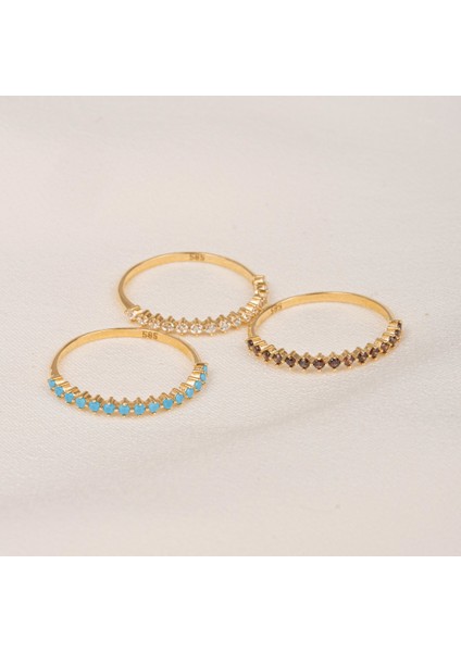 Gümüş Yüzük - Yarım Tur Alyans Zirkon Taşlı 925 Ayar Gümüş Yüzük