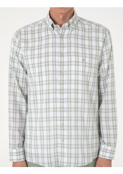 Erkek Yeşil Regular Fit Ekose Uzun Kollu Gömlek 50307159-VR016