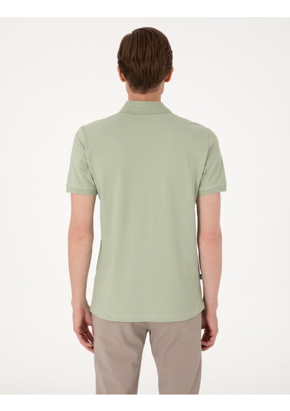 Erkek Çağla Yeşili Slim Fit %100 Pamuk Polo Yaka Basic Tişört 50306448-VR016