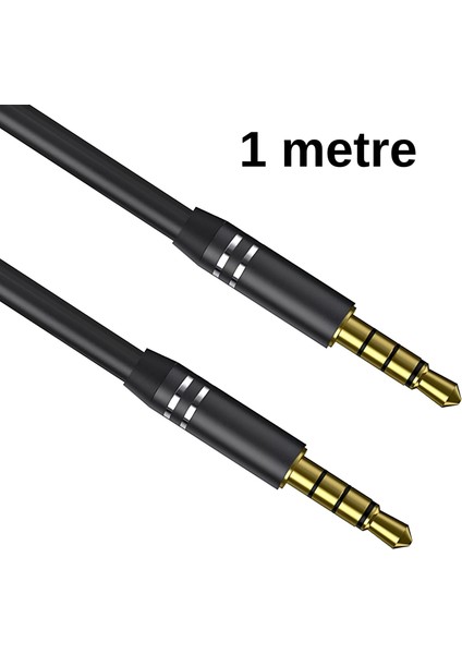 3.5mm Aux Kablo 4 Pole (4 Boğumlu) 1 Metre – Altın Uçlu, Metal Başlıklı Ses Kablosu