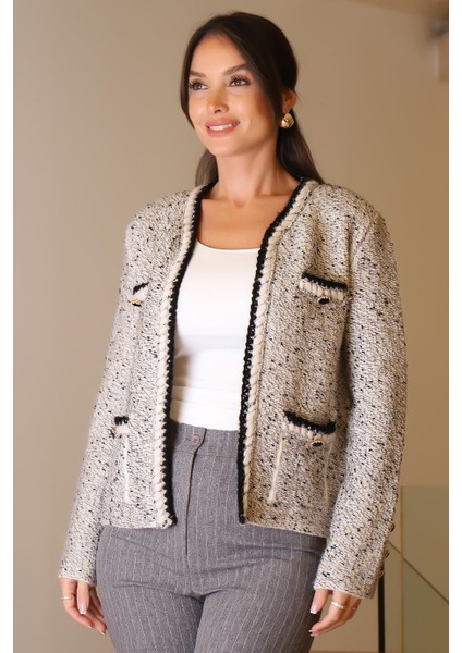 Gri Cepleri Düğmeli Kadın Triko Hırka 021-2K5 fiyatları