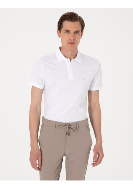 Erkek Beyaz Slim Fit %100 Pamuk Polo Yaka Basic Tişört 50306448-VR013