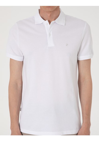 Erkek Beyaz Slim Fit %100 Pamuk Polo Yaka Basic Tişört 50306448-VR013