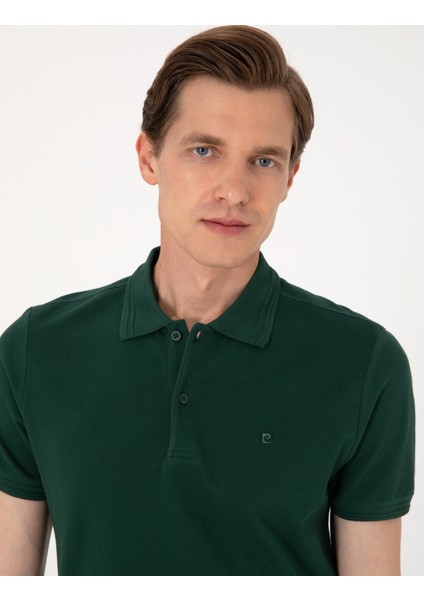 Erkek Koyu Yeşil Slim Fit %100 Pamuk Polo Yaka Basic Tişört 50306448-VR079