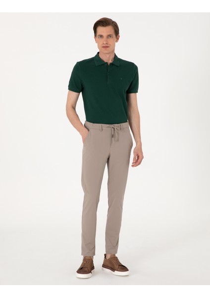 Erkek Koyu Yeşil Slim Fit %100 Pamuk Polo Yaka Basic Tişört 50306448-VR079