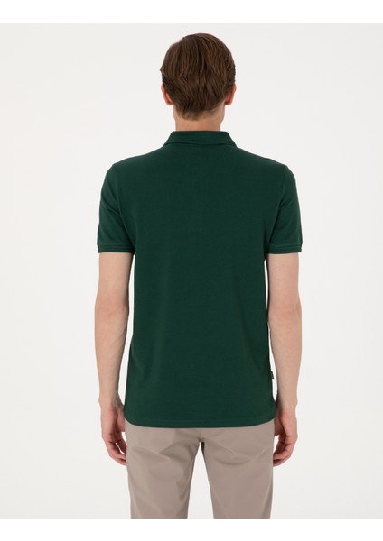 Erkek Koyu Yeşil Slim Fit %100 Pamuk Polo Yaka Basic Tişört 50306448-VR079