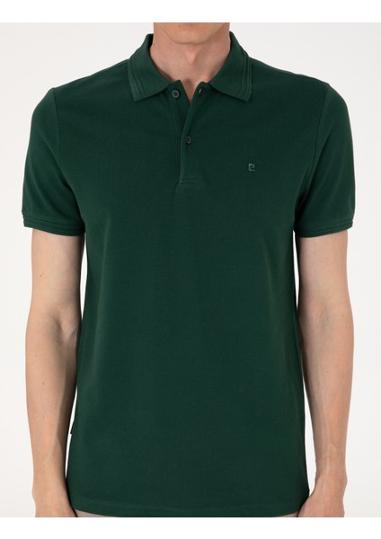 Erkek Koyu Yeşil Slim Fit %100 Pamuk Polo Yaka Basic Tişört 50306448-VR079