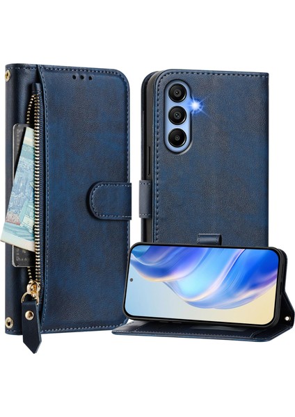 Samsung Galaxy A15 Için Flip Kılıf Koruma Premium Darbeye Dayanıklı Pu Deri Fermuarlı Cüzdan Kılıfı Kart Tutucu ve Uzun Askılı (Yurt Dışından)