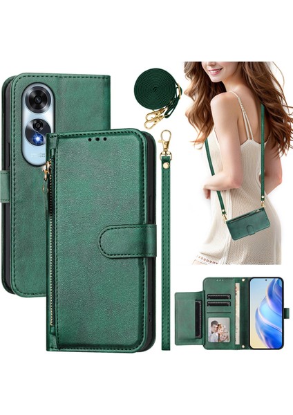 Oppo A60 4g Için Flip Kılıf Koruma Premium Darbeye Dayanıklı Pu Deri Fermuarlı Cüzdan Kılıfı Kart Tutucu ve Uzun Askılı (Yurt Dışından)