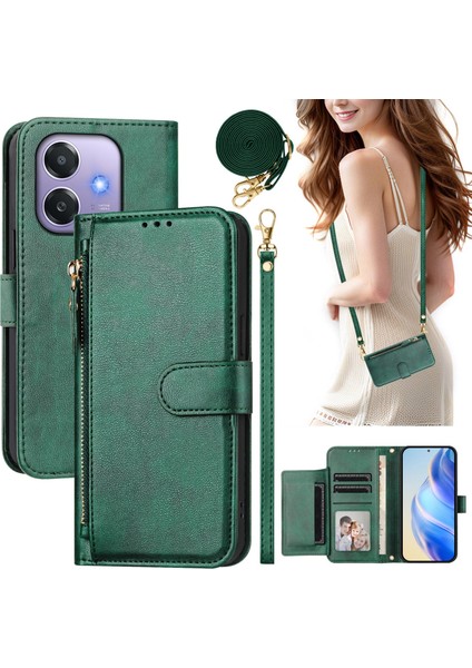 Oppo A40 4g Için Flip Kılıf Koruma Premium Darbeye Dayanıklı Pu Deri Fermuarlı Cüzdan Kılıfı Kart Tutucu ve Uzun Askılı (Yurt Dışından)