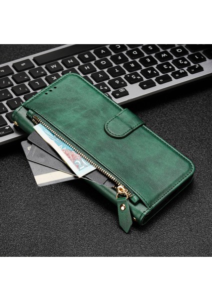 Samsung Galaxy S22 Plus Için Flip Kılıf Koruma Premium Darbeye Dayanıklı Pu Deri Fermuarlı Cüzdan Kılıfı Kart Tutucu ve Uzun Askılı (Yurt Dışından)