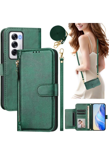 Oppo Reno 12 5g Için Flip Kılıf Koruma Premium Darbeye Dayanıklı Pu Deri Fermuarlı Cüzdan Kılıfı Kart Tutucu ve Uzun Askılı (Yurt Dışından)