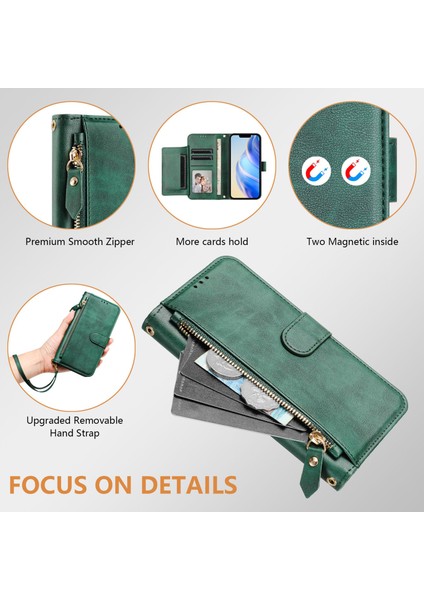 Motorola Moto G 5g 2024 Için Flip Kılıf Koruma Premium Darbeye Dayanıklı Pu Deri Fermuarlı Cüzdan Kılıfı Kart Tutucu ve Uzun Askılı (Yurt Dışından)