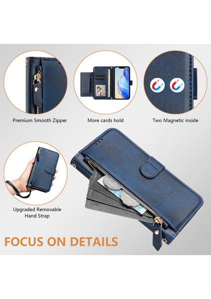 Tecno Camon 20 Pro 5g Için Flip Kılıf Koruma Premium Darbeye Dayanıklı Pu Deri Fermuarlı Cüzdan Kılıfı Kart Tutucu ve Uzun Askılı (Yurt Dışından)