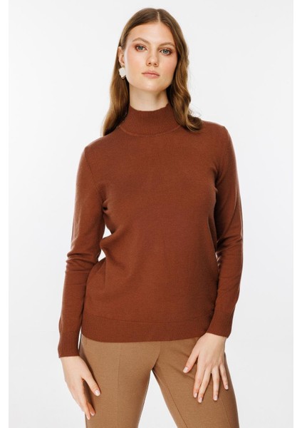 Uzun Kollu Yarım Balıkçı Kahve Kadın Kazak 43510-2K5