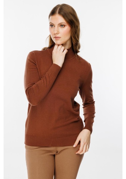 Uzun Kollu Yarım Balıkçı Kahve Kadın Kazak 43510-2K5 modelleri