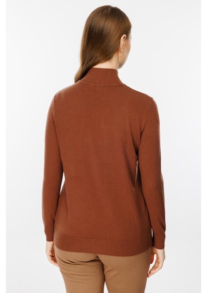 Uzun Kollu Yarım Balıkçı Kahve Kadın Kazak 43510-2K5 fırsatları