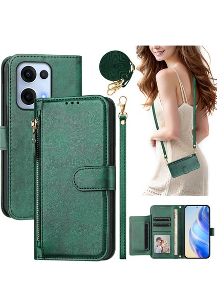 Oppo Reno 13 5g Için Flip Kılıf Koruma Premium Darbeye Dayanıklı Pu Deri Fermuarlı Cüzdan Kılıfı Kart Tutucu ve Uzun Askılı (Yurt Dışından)