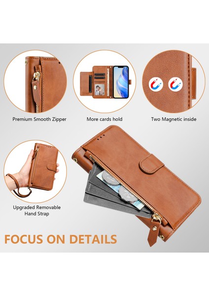 Realme C55 4g Için Flip Kılıf Koruma Premium Darbeye Dayanıklı Pu Deri Fermuarlı Cüzdan Kılıfı Kart Tutucu ve Uzun Askılı (Yurt Dışından)
