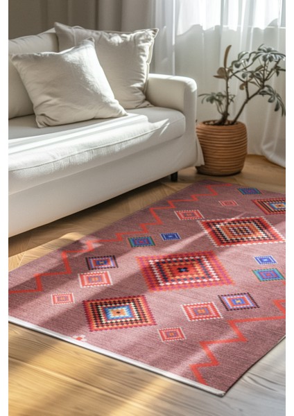 Nomad Line Dijital Baskılı Şönil Halı – Etnik Desenli, Kaymaz Tabanlı, Yıkanabilir & Modern Tasarım – 90 x 200 cm