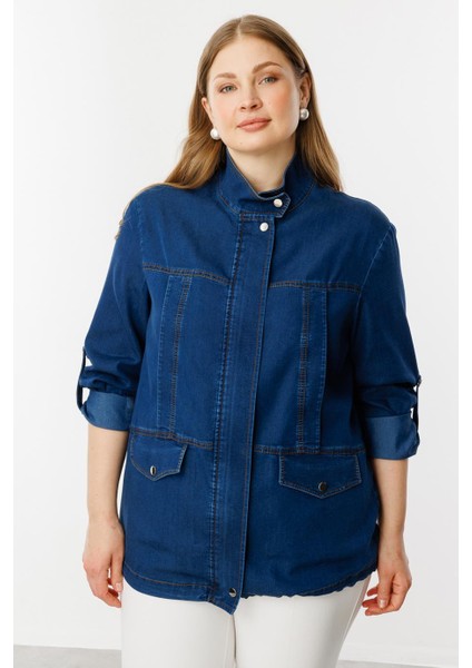 Fermuarlı Kapak Cepli Indigo Kadın Mont 6302-2Y5