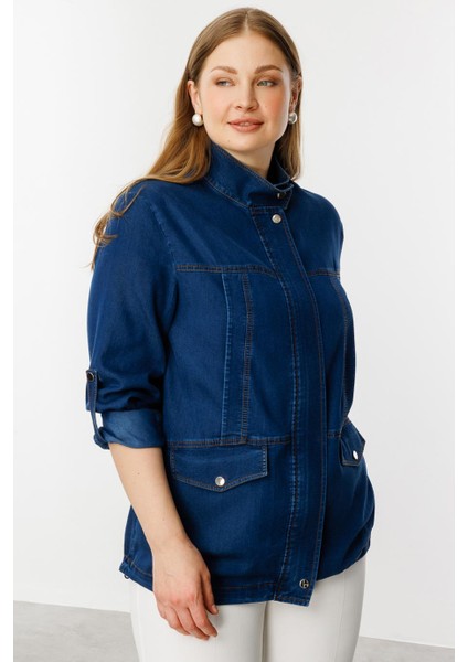 Fermuarlı Kapak Cepli Indigo Kadın Mont 6302-2Y5 modelleri