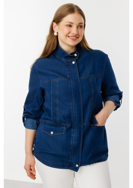 Fermuarlı Kapak Cepli Indigo Kadın Mont 6302-2Y5 fırsatları