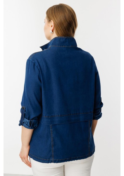 Fermuarlı Kapak Cepli Indigo Kadın Mont 6302-2Y5 indirimleri
