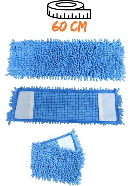 Mikrofiber Makarna Mop Ucu - Paspas Yedek Başlık Mavi 60 cm
