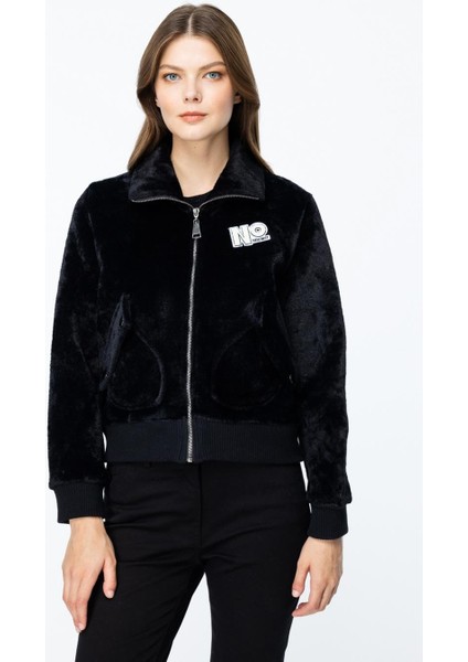 Kapak Cepli Peluş Siyah Kadın Mont 46701-2K5