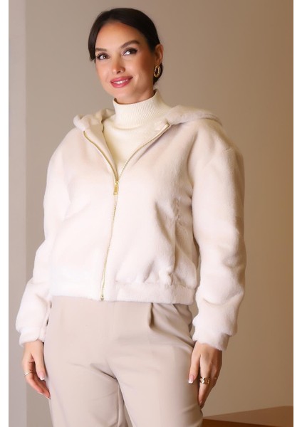 Cepli Fermuarlı Ekru Kadın Mont D99508-2K5