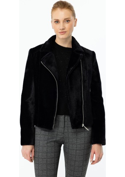 Peluş Yandan Fermuarlı Siyah Kadın Mont 7051-2K5 modelleri