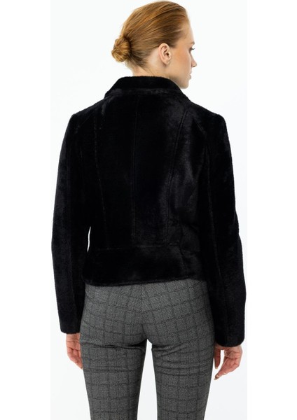 Peluş Yandan Fermuarlı Siyah Kadın Mont 7051-2K5 indirimleri