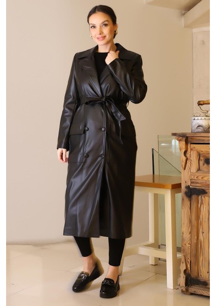 Torba Cepli Düğmeli Siyah Kadın Trençkot D87055-2K5 fiyatları