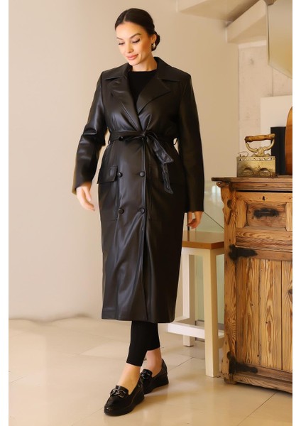 Torba Cepli Düğmeli Siyah Kadın Trençkot D87055-2K5 modelleri