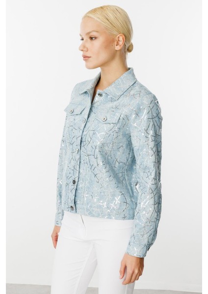 Pul Işlemeli Kot Mavi Kadın Mont 6026-2Y5 fiyatları