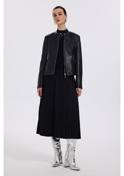 Ekol Fermuarlı Dik Yaka Deri Siyah Kadın Mont 6001-2K5 fiyatları