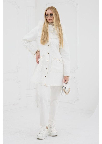 Zebra Desenli Gold Detaylı Ekru Kadın Mont MB18.72-2K5 fırsatları