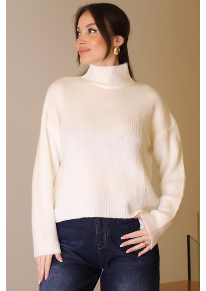 Yarım Balıkçı Uzun Kollu Ekru Kadın Kazak 0116-2K5 fiyatları