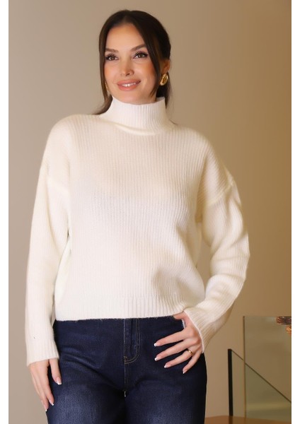 Yarım Balıkçı Uzun Kollu Ekru Kadın Kazak 0116-2K5 modelleri