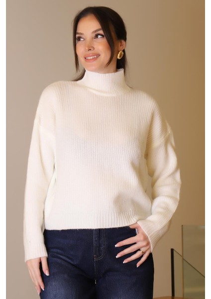 Yarım Balıkçı Uzun Kollu Ekru Kadın Kazak 0116-2K5 fırsatları