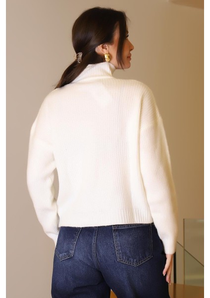 Yarım Balıkçı Uzun Kollu Ekru Kadın Kazak 0116-2K5 indirimleri