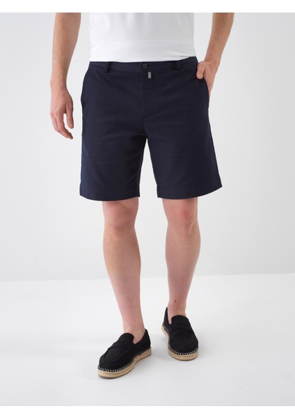 Erkek Lacivert Regular Fit Keten Şort