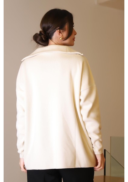 Geniş Yaka Fermuarlı Taş Triko Kadın Kazak 6078-2K5 indirimleri